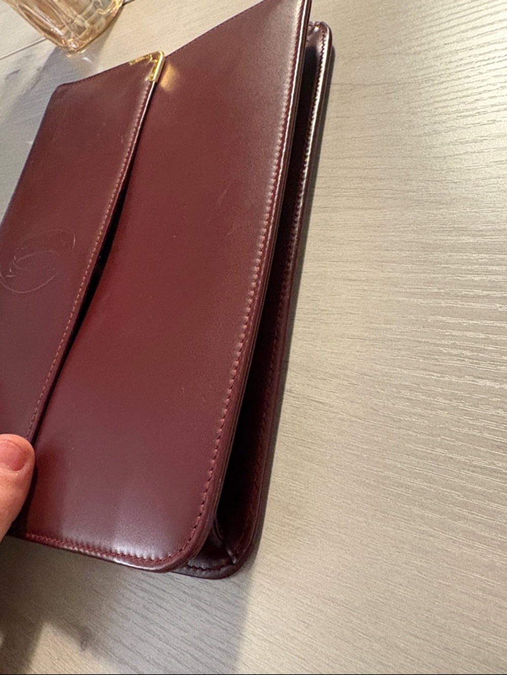 Cartier Burgundy Leather wristlet with Gold Corners - Picture 9 of 12